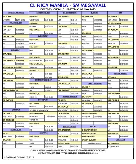 megaclinic megamall doctors schedule|CLINICA MANILA.